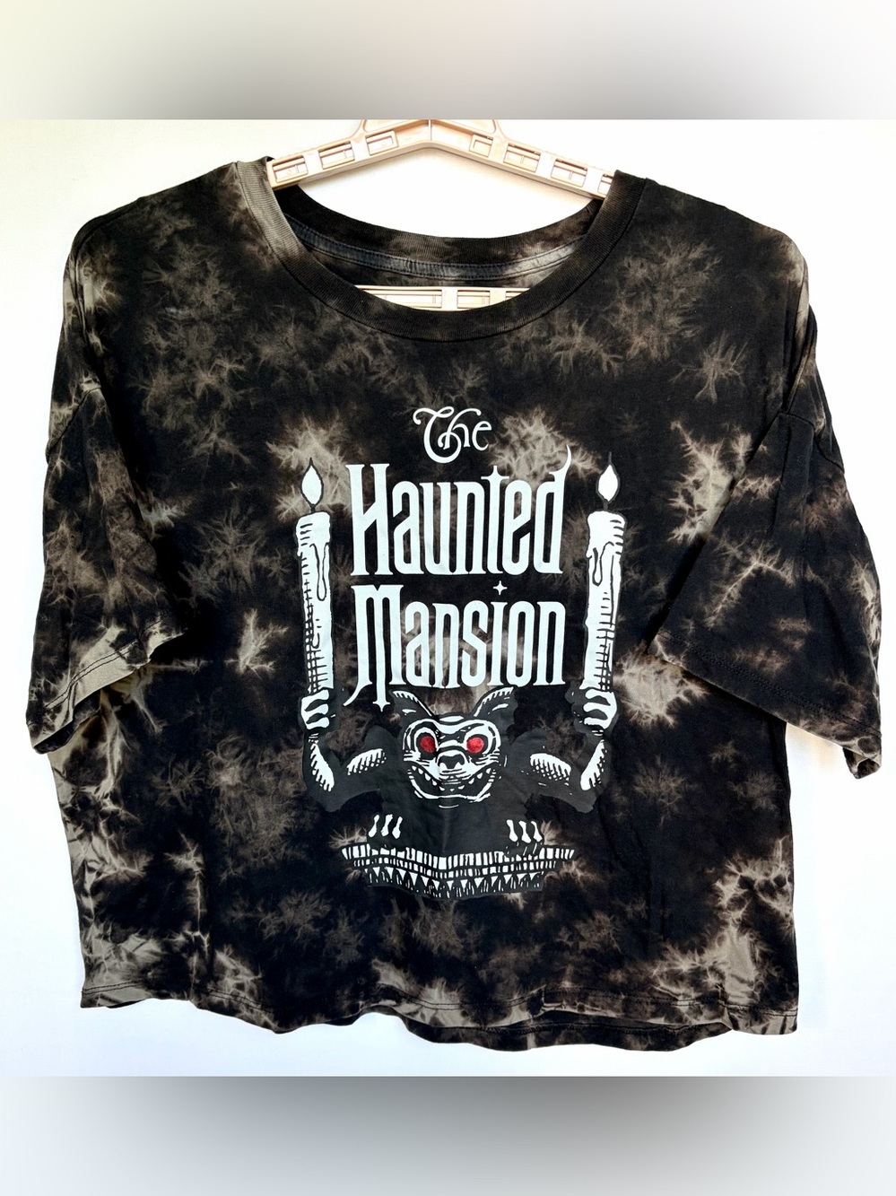 Disney The Haunted Mansion Gargoyle Crop Tee Shirt Sz XL Her Universe Tie Dye EC